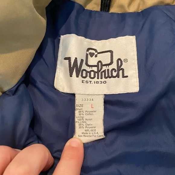 VTG 90s WOOLRICH USA Field Chore Jacket Full Zip Beige Tan Lined Size Large - Picture 7 of 7